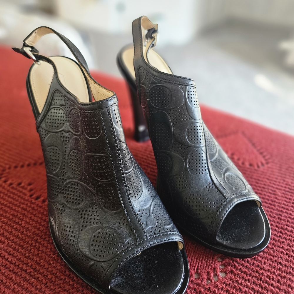 Coach Black Peep-Toe Slingback Heels